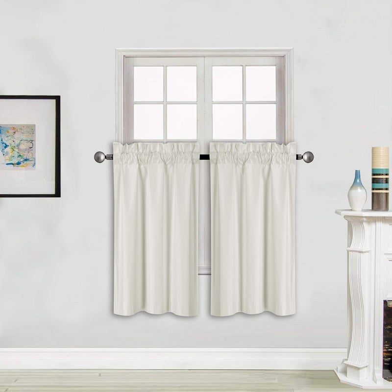 Better Home Style 100% Blackout 2 Tiers Window Treatment Curtain Insulated Drapes Short Panels for Kitchen Bathroom Basement RV Camper or Any Small Window M3036 (Ivory, 2 Panels 28" W X 36" L Each) - Image 1